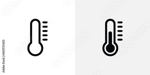 Two Thermometer Icons Depicting Temperature Levels, One Outlined and the Other Solid, on Light Background