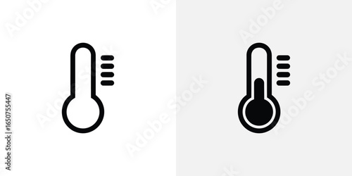 Two Thermometer Icons Displaying Different Temperature Levels on a Split Background Design