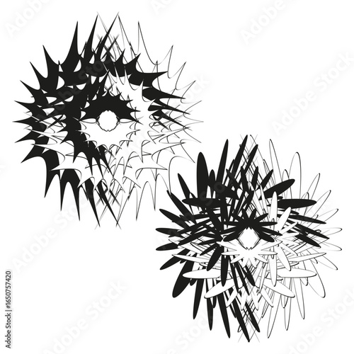 Abstract starburst burst. Monochrome chaotic pattern. Dynamic explosion splash. Vector creative illustration. EPS 10.