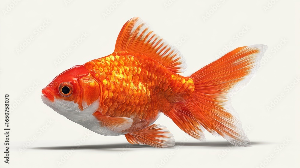 Fototapeta premium Goldfish, profile view, studio shot
