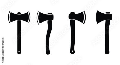 Axe Collection Silhouette Lumberjack Tools and Weaponry in Black and White