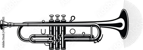 Trumpet Vector Illustration, Brass Musical Instrument Silhouette Clipart for Jazz and Band Designs.