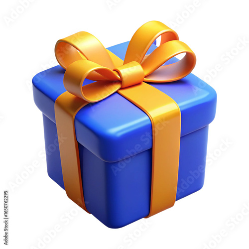 3d render of a blue gift box with a yellow ribbon and bow isolated on transparent background