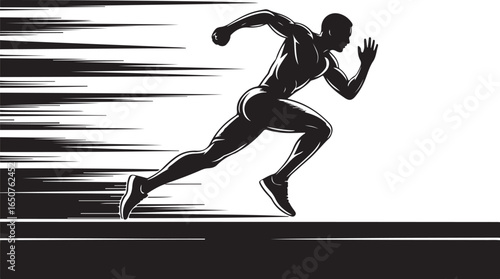 Dynamic runner sprinting fast with speed lines, action and movement graphic