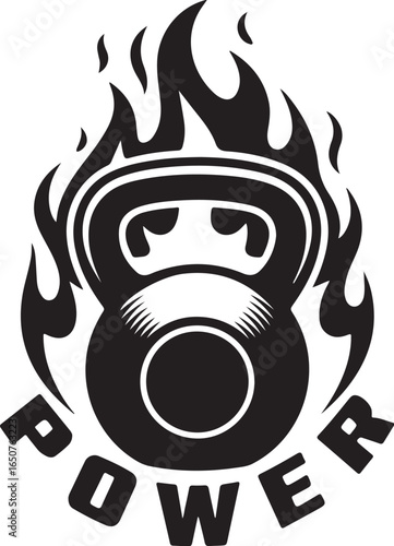 Burning kettlebell logo showing power, fitness, and strength for gym use