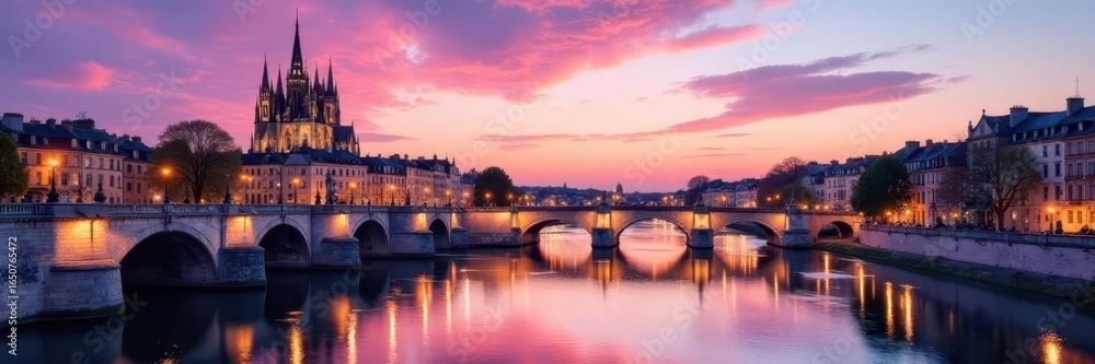 Fototapeta premium Ponte de Bordeaux avec Cath?drale Saint-Michel et ponts lat?raux, Gothic style, river bridge, Bordeaux