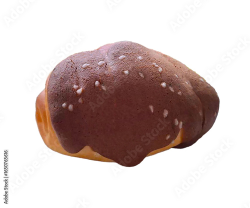 Good taste for fresh Shio Pan (salt bread) topping with coffee sauce after bake  on white background.