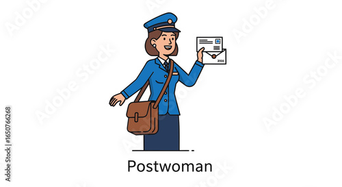 Postwoman with Mail in Uniform Illustration Delivering Messages