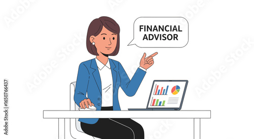 Financial Advisor Giving Advice with Laptop Graph, Woman in Blue Blazer
