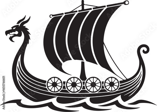 Bold Viking ship sailing forward with legendary dragon head