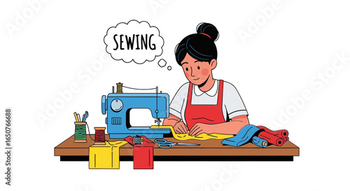 Sewing Enthusiast at Work A Creative Handcrafting Scene with a Sewing Machine