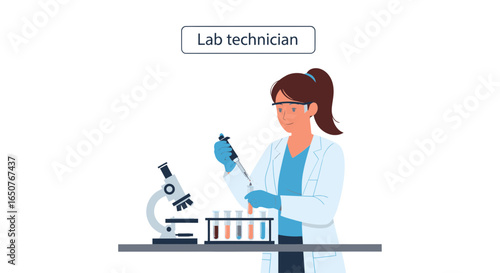 Lab Technician Working With Test Tubes and Microscope Illustration