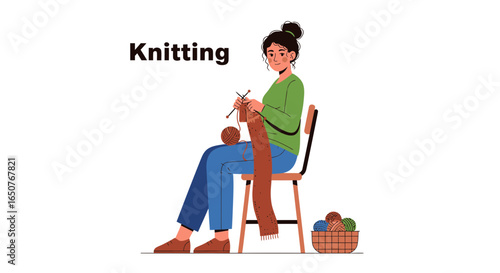Woman Knitting Cozy Hobby, Creative Hands, Yarn Crafts