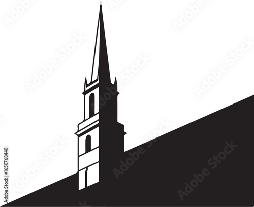 Striking church steeple silhouette against contrasting backdrop