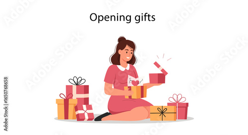 Woman Opening Gifts Joyful Unboxing of Presents