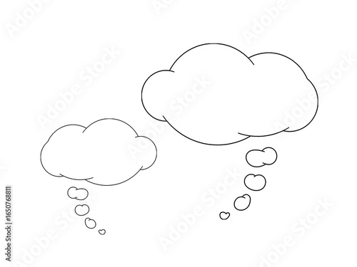 Blank thought bubble outline with cloud shape on white background. Simple idea balloon template for comic, imagination, or creative design. Minimal thinking cloud graphic element illustration.