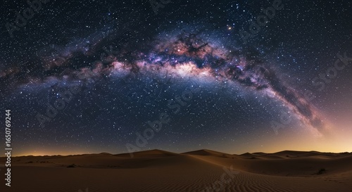 Milky Way galaxy shining over Sahara Desert night sky.