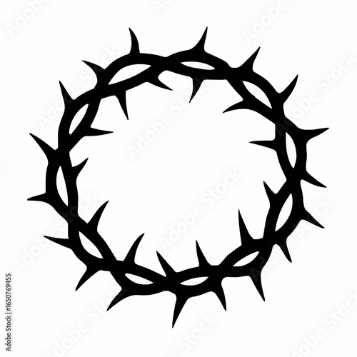 Black Crown of Thorns Silhouette – Minimalist Christian Symbol of Sacrifice, Suffering, and Redemption