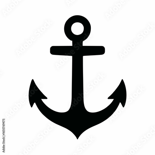 Black Anchor Silhouette – Minimalist Nautical Icon Representing Stability, Strength, Hope, and Maritime Tradition