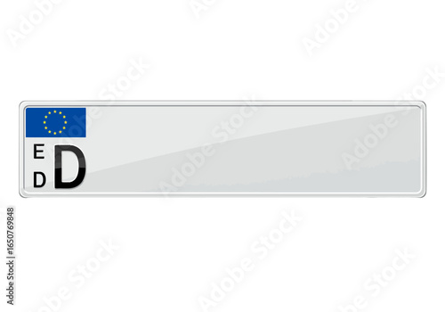 A blank white European Union license plate with the German country code "D" and the city code "ED" displayed on a white background.