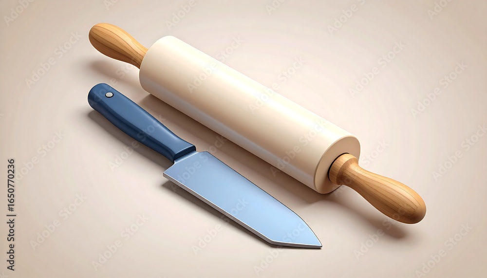 Fototapeta premium Wooden Rolling Pin Knife.