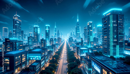 Wallpaper Mural Futuristic Green Energy City Skyline at Night Cinematic 16:9 Torontodigital.ca