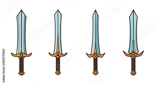 Four fantasy swords with different blade and hilt designs isolated