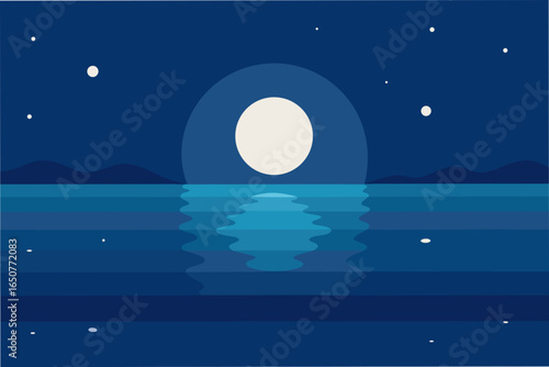 Calm Ocean with Reflected Moonlight