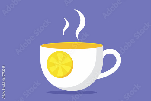 Ceramic Teacup with a Lemon Wedge and Subtle Steam
