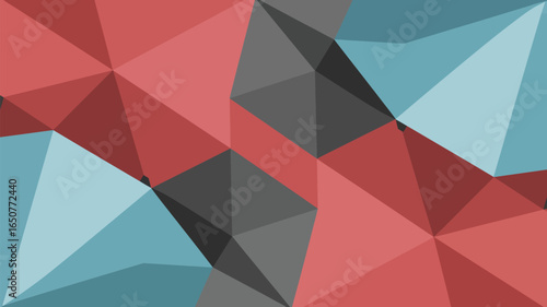 Geometric background with intersecting triangles in shades of red gray and blue creating a mosaic effect
