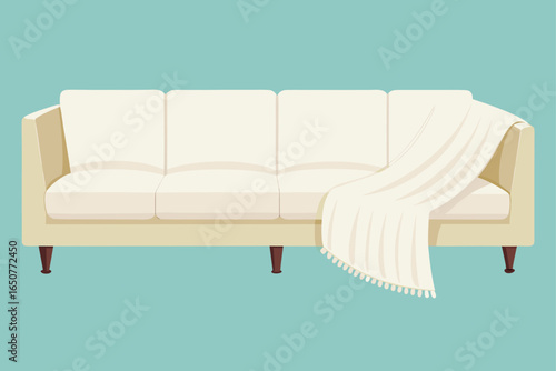 Chic Ivory Sectional with Pleated Outer Arms