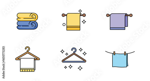 Clean Towels Icon Set Depicting Freshness and Hygiene in Various Arrangements