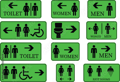 Toilet Icon set.square toilet signs collection, male, female and neutral gender, vector Illustration.Public bathroom pictogram. Male and female gender silhouette for lavatory door.