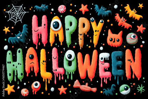 Happy halloween with colorful dripping text