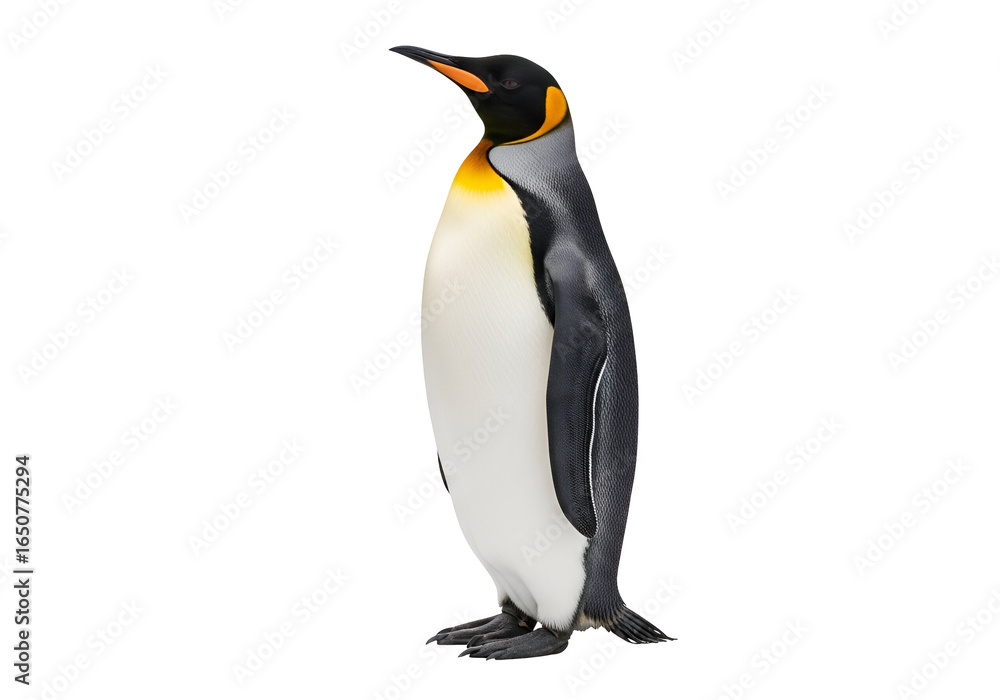 Fototapeta premium Elegant Emperor Penguin Standing Upright with Black Background and Bright Colors