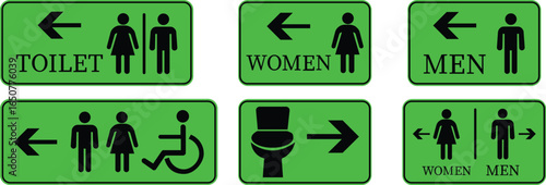 Toilet Icon set.square toilet signs collection, male, female and neutral gender, vector Illustration.Public bathroom pictogram. Male and female gender silhouette for lavatory door.