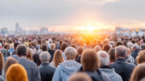 Mass of People Facing Sunset
