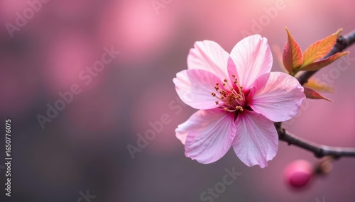 Delicate pink oriental cherry blossom, soft petals unfurl , nature photography, romantic