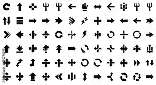 Vector art of collection of arrow icons, pointers, and direction symbols isolated on white background