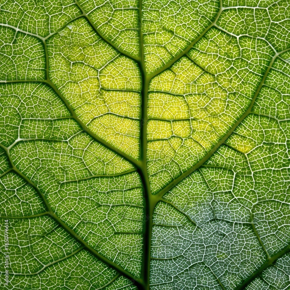 Obraz premium Detailed close-up of a vibrant green leaf's intricate vein structure