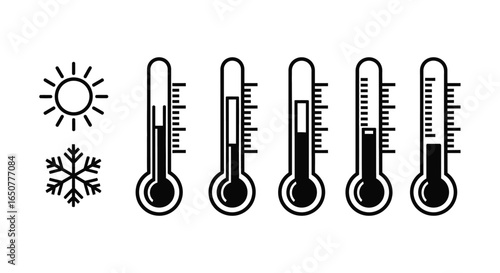 Illustration of thermometers showing different temperatures isolated on white background