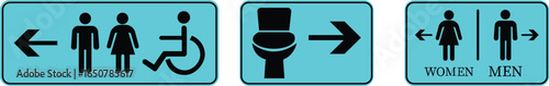 Toilet Icon set.square toilet signs collection, male, female and neutral gender, vector Illustration.Public bathroom pictogram. Male and female gender silhouette for lavatory door.