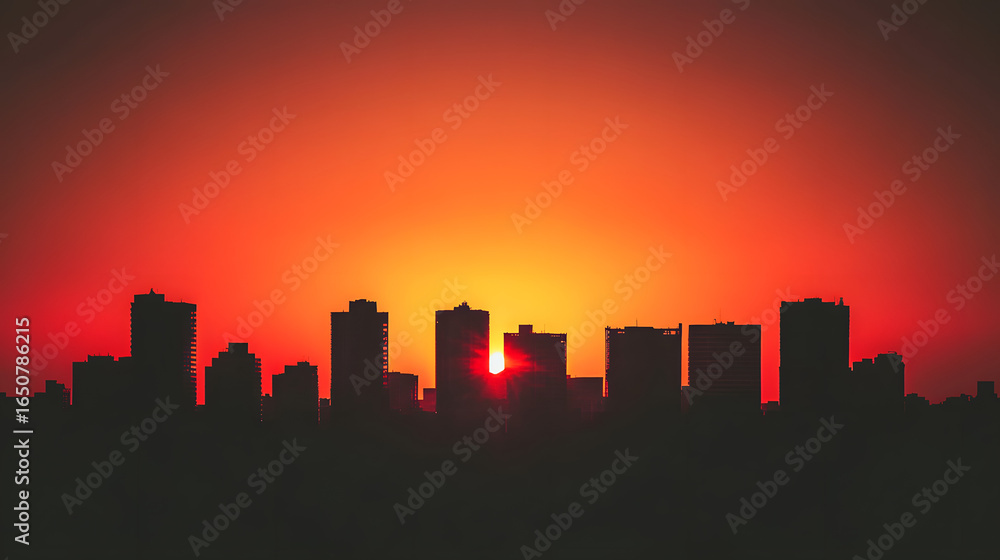 Obraz premium Sunset Silhouette Over Urban Skyline