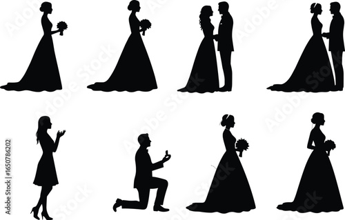 set of silhouettes of wedding