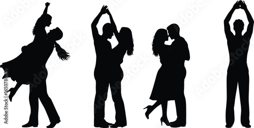 Couple dancing silhouette, romantic love, man and woman, ballroom dance, tango, passion, relationship, kiss, performance, partner dance, intimacy, romance, celebration