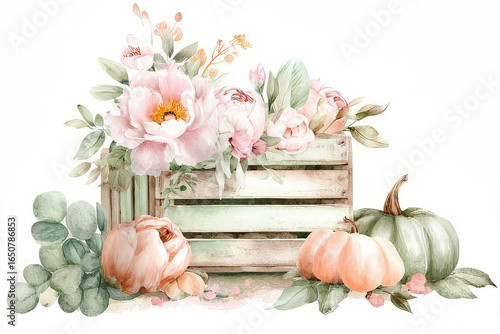Elegant Autumn Floral Arrangement in Wooden Crate