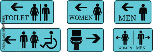 Toilet Icon set.square toilet signs collection, male, female and neutral gender, vector Illustration.Public bathroom pictogram. Male and female gender silhouette for lavatory door.