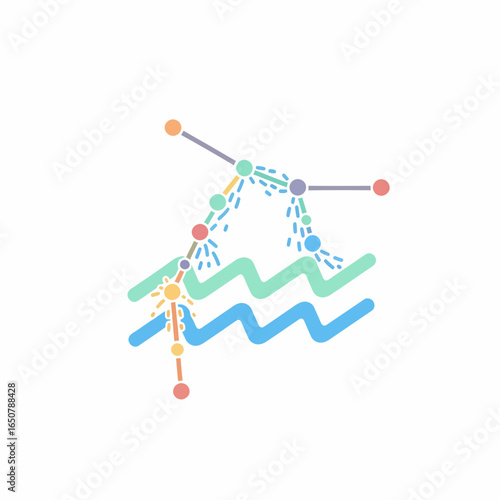 Colorful Aquarius zodiac sign with its constellation and water bearer symbol.
