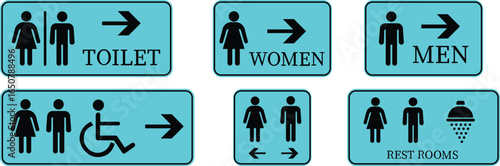 Toilet Icon set.square toilet signs collection, male, female and neutral gender, vector Illustration.Public bathroom pictogram. Male and female gender silhouette for lavatory door.