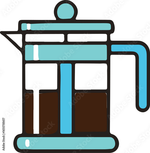 French Press Coffee Maker - Coffee Plunger Vector Illustration